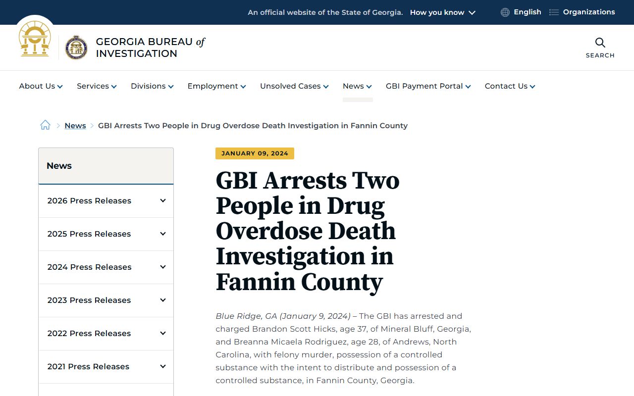 Fannin County criminal court records GBI 2024 arrest release