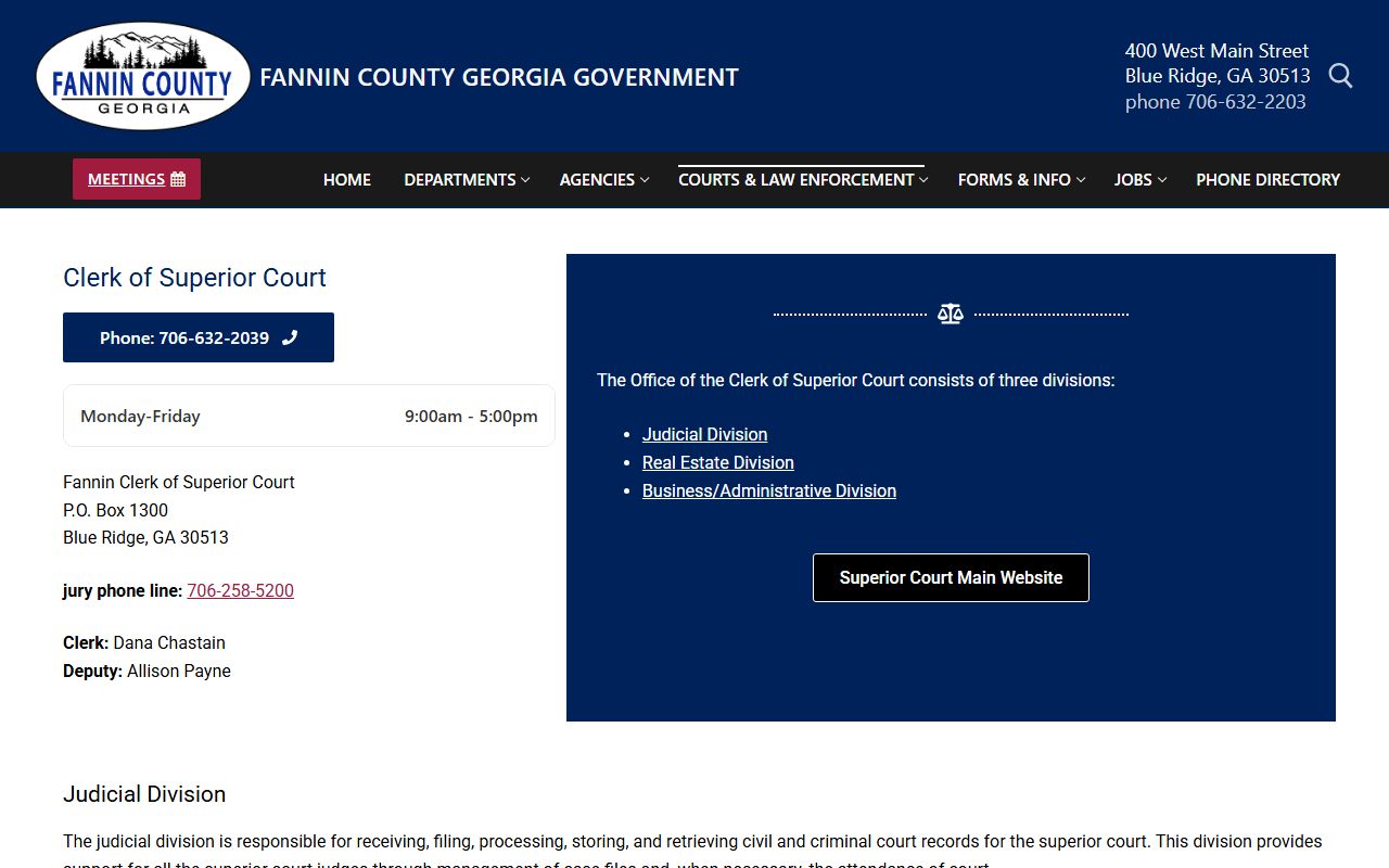 Fannin County court records Clerk of Superior Court page