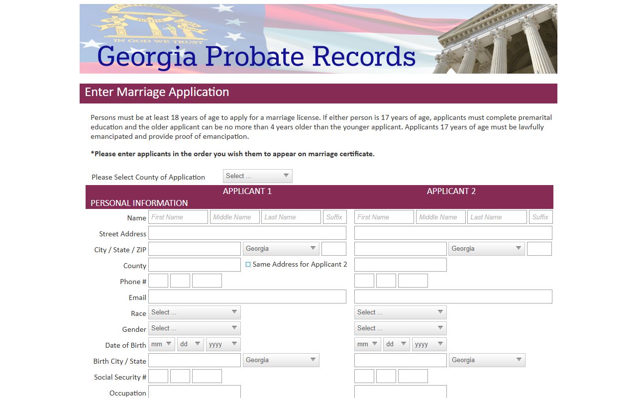 Fannin County marriage records Georgia Probate Records application