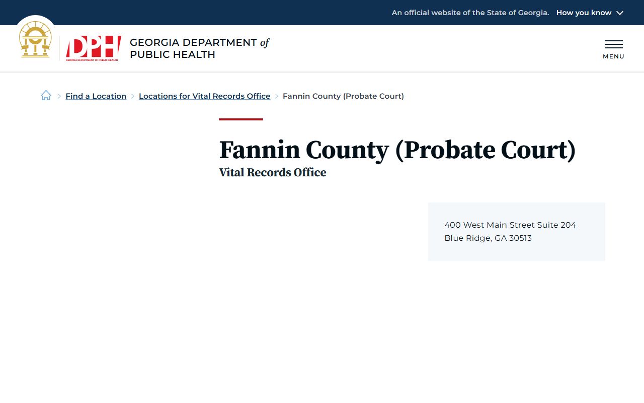 Fannin County marriage records Probate Court DPH location