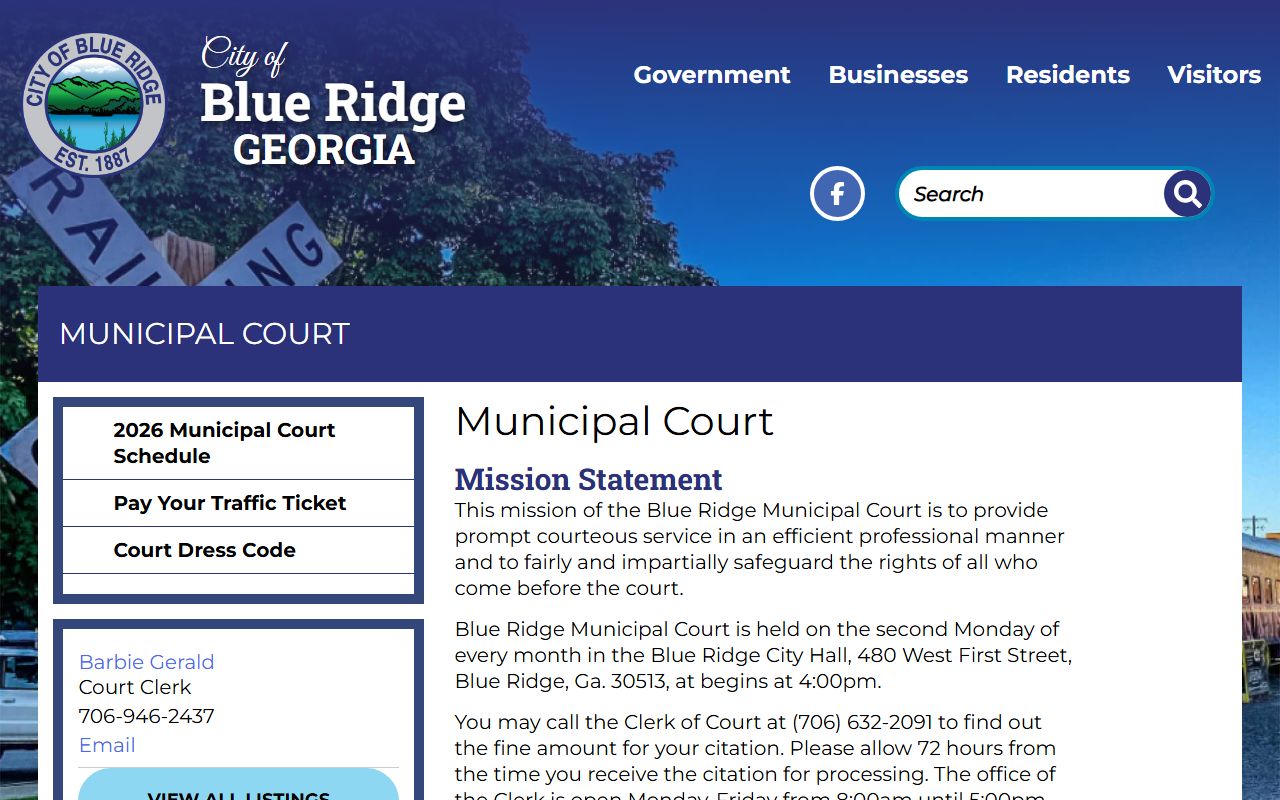 Fannin County traffic court records Blue Ridge Municipal Court page