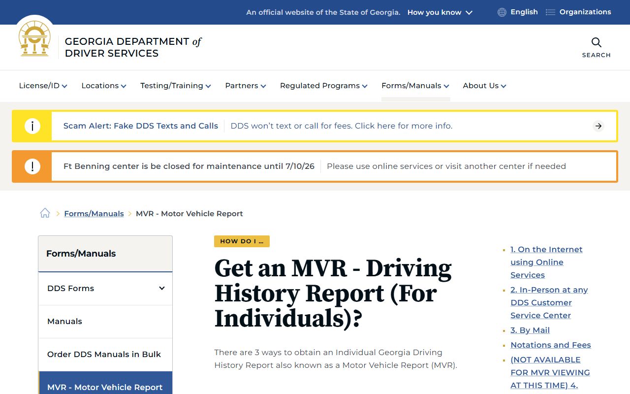 Fannin County traffic court records Georgia DDS motor vehicle report instructions