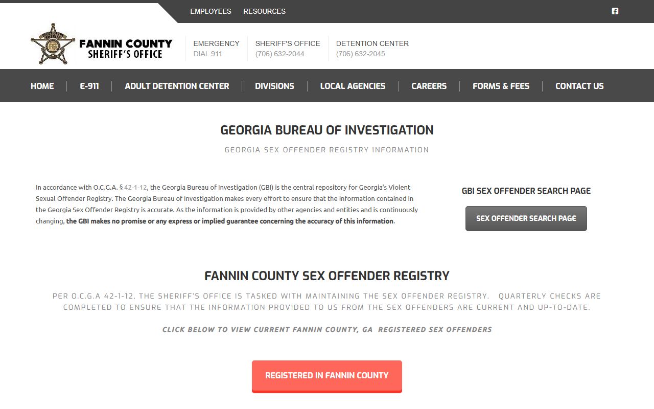 Fannin County warrant records sheriff sex offender registry page